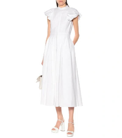 Shop Alexander Mcqueen Cotton Midi Dress In White