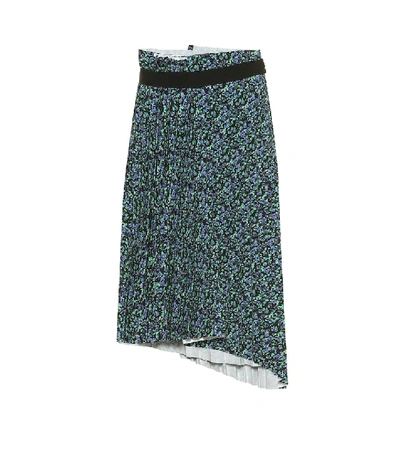 Shop Balenciaga Pleated Asymmetric Midi Skirt In Blue