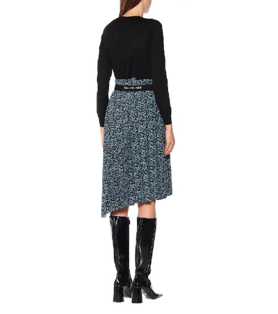 Shop Balenciaga Pleated Asymmetric Midi Skirt In Blue