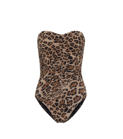 Shop Karla Colletto Basics Leopard-print Bandeau Swimsuit In Beige