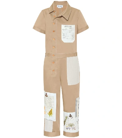 Shop Monse Patchwork Cotton-blend Jumpsuit In Beige