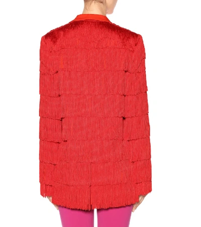 Shop Stella Mccartney Fringed Wool Jacket In Red