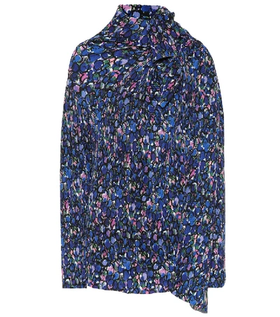 Shop Balenciaga Printed Plissé Blouse In Blue