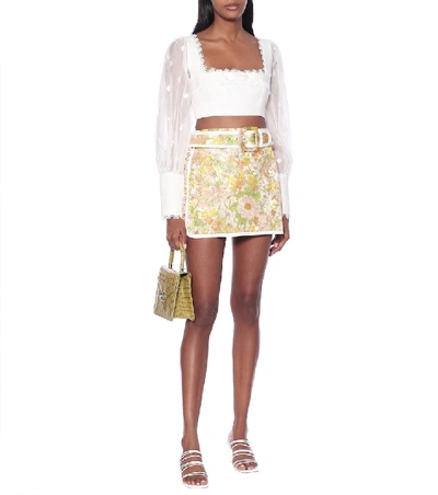 Shop Zimmermann Super Eight Flutter Linen Crop Top In White