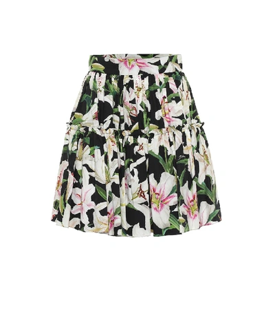 Shop Dolce & Gabbana Floral Cotton-poplin Miniskirt In Black