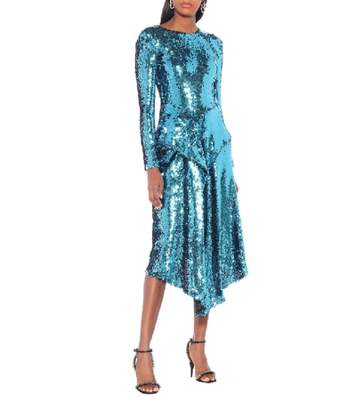 Shop Preen By Thornton Bregazzi Valena Asymmetric Sequined Dress In Blue