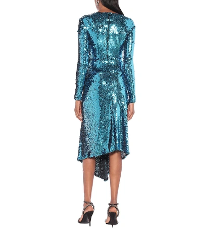 Shop Preen By Thornton Bregazzi Valena Asymmetric Sequined Dress In Blue