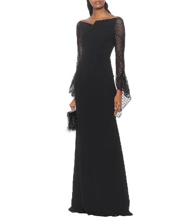 Shop Roland Mouret Hafren Crêpe And Lace Gown In Black