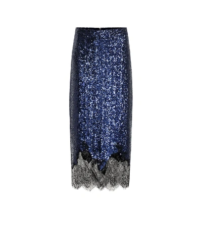 Shop Costarellos Sequined Midi Skirt In Blue