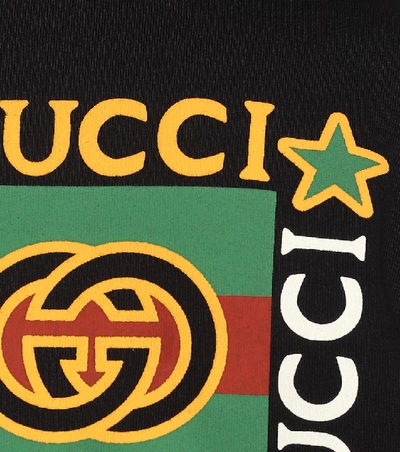 Shop Gucci Printed Cotton Hoodie In Black