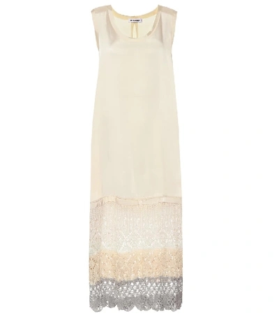 Shop Jil Sander Crochet-trimmed Midi Dress In White