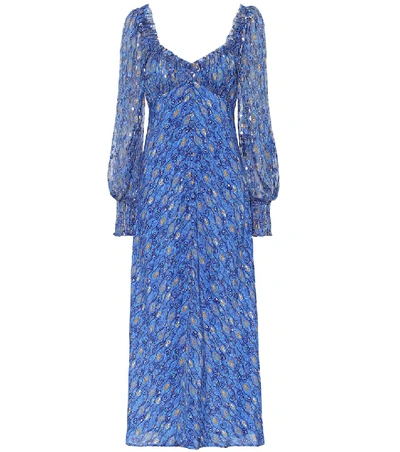 Shop Rixo London Miriam Printed Lamé Midi Dress In Blue