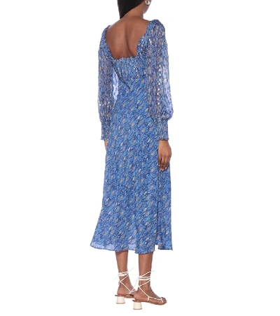 Shop Rixo London Miriam Printed Lamé Midi Dress In Blue