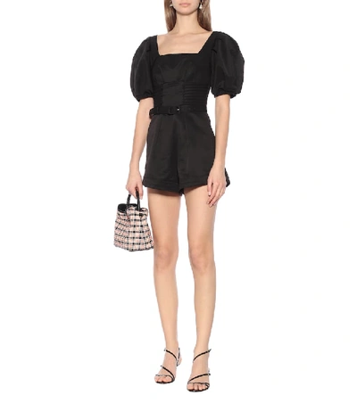 Shop Self-portrait Puff-sleeved Ottoman Playsuit In Black