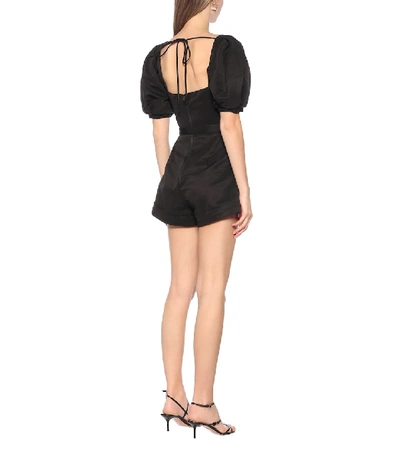 Shop Self-portrait Puff-sleeved Ottoman Playsuit In Black