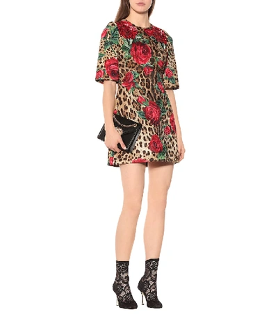 Shop Dolce & Gabbana Printed Cotton And Silk Minidress In Multicoloured