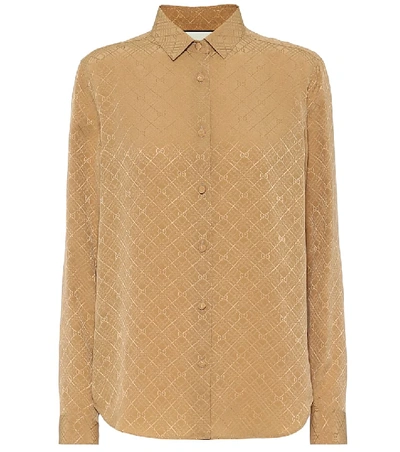 Shop Gucci Gg Silk-crêpe Jacquard Shirt In Beige