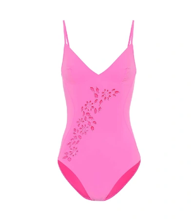 Shop Stella Mccartney Embroidered Swimsuit In Pink