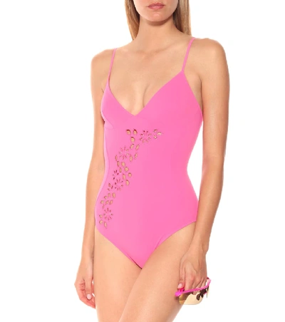 Shop Stella Mccartney Embroidered Swimsuit In Pink