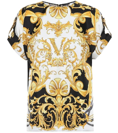 Shop Versace Printed Silk Top In Gold