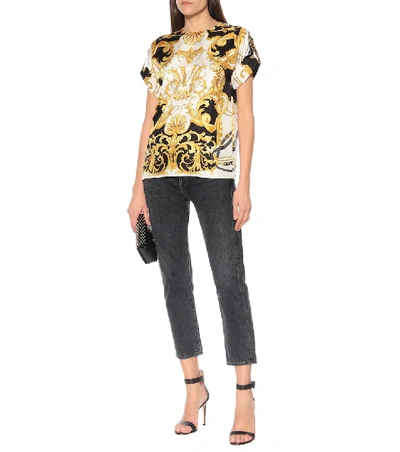 Shop Versace Printed Silk Top In Gold