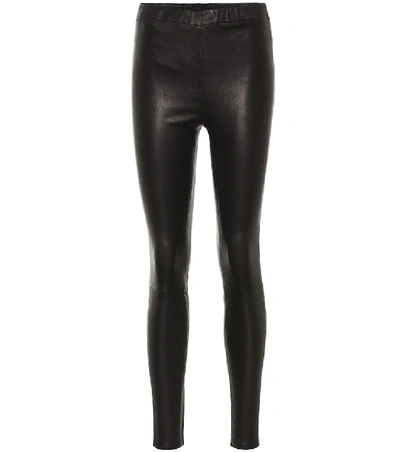 Shop J Brand High-rise Leather Leggings In Black