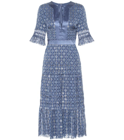 Shop Temperley London Suki Silk Blend Midi Dress In Blue