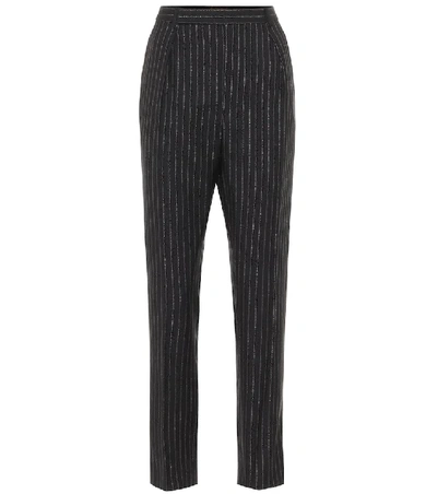 Shop Saint Laurent Pinstriped Wool Pants In Black