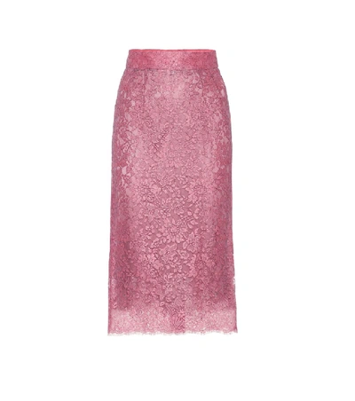 Shop Dolce & Gabbana High-rise Lace Pencil Skirt In Pink