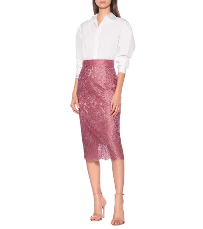 Shop Dolce & Gabbana High-rise Lace Pencil Skirt In Pink