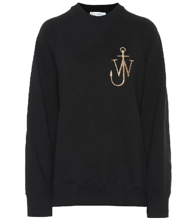 Shop Jw Anderson Logo Cotton-jersey Sweatshirt In Black