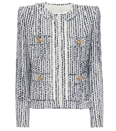 Shop Balmain Cotton-blend Tweed Jacket In Blue