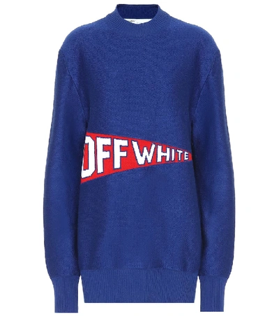 Shop Off-white Stretch Wool Blend Sweater In Blue