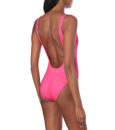 Shop Versace Logo Swimsuit In Pink