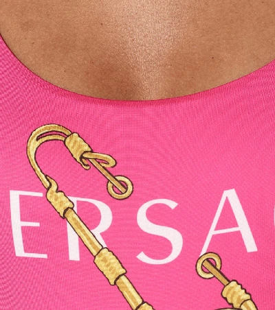 Shop Versace Logo Swimsuit In Pink