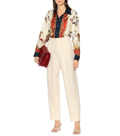 Shop Gucci High-rise Straight Wool Pants In White