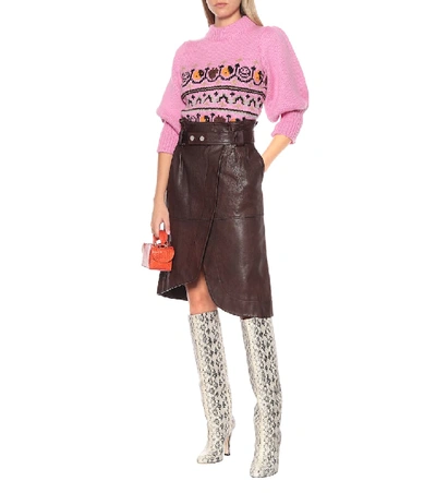 Shop Ganni Wool And Alpaca Jacquard Sweater In Pink