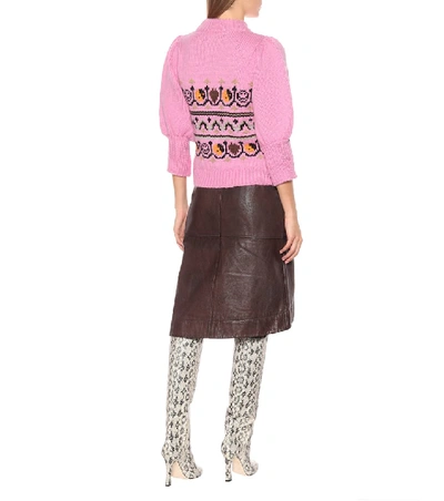 Shop Ganni Wool And Alpaca Jacquard Sweater In Pink