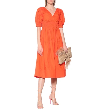 Shop Self-portrait Cotton-poplin Minidress In Orange