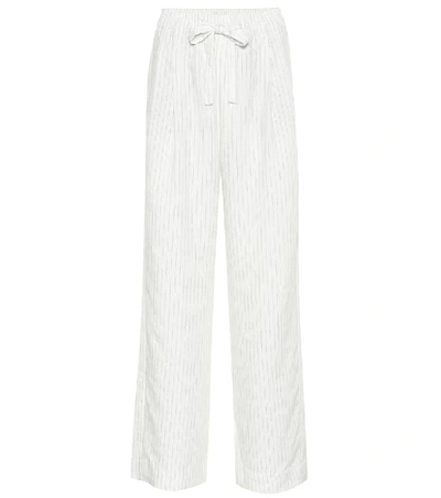 Shop Vince Striped Linen-blend Pants In White