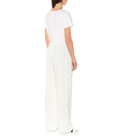 Shop Vince Striped Linen-blend Pants In White