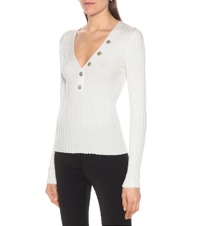 Shop Veronica Beard Juliana Ribbed-knit Sweater In White