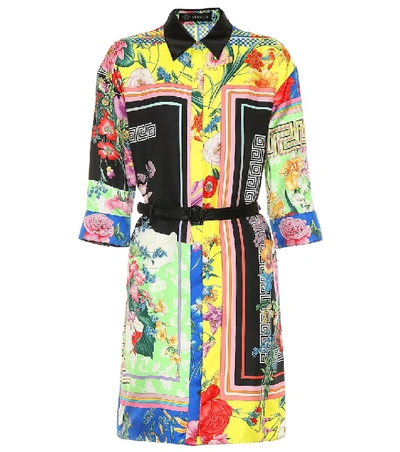 Shop Versace Printed Silk Shirt Dress In Multicoloured