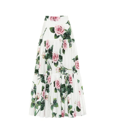 Shop Dolce & Gabbana Floral Cotton Maxi Skirt In White