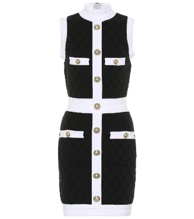 Shop Balmain Bouclé Cotton-blend Dress In Black