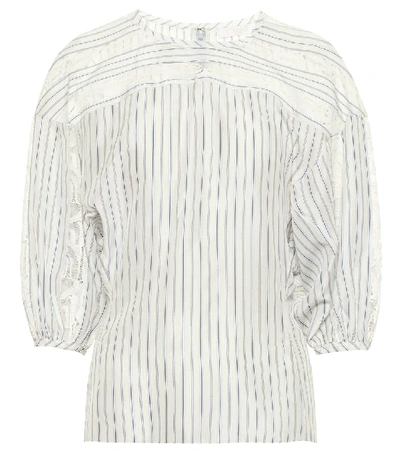 Shop Chloé Lace-trimmed Striped Silk Blouse In Blue