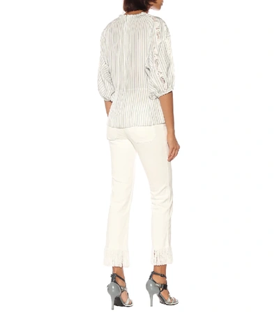 Shop Chloé Lace-trimmed Striped Silk Blouse In Blue