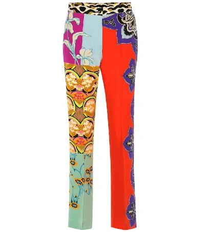 Shop Etro Printed Silk-crêpe Straight Pants In Multicoloured