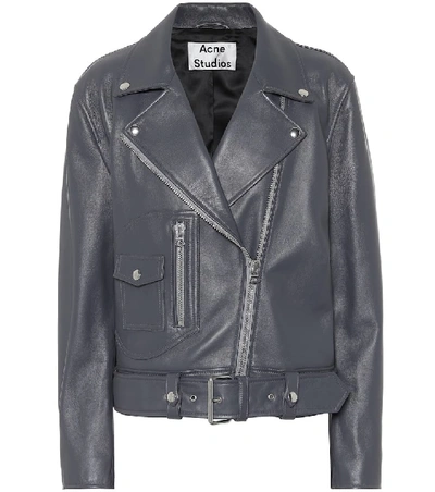 Shop Acne Studios New Merlyn Leather Jacket In Grey