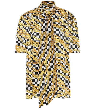 Shop Balenciaga Scarf Printed Silk-satin Shirt In Gold